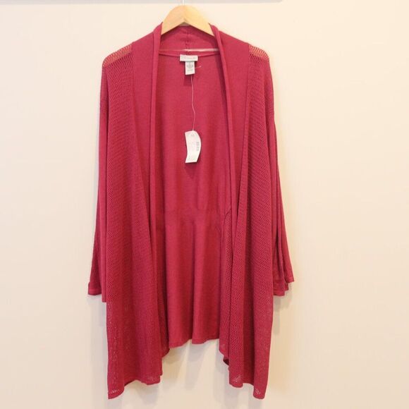 NWT CATHERINE'S cardigan sweater 5X open front long pink mesh cotton knit light - Picture 1 of 10